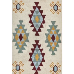 Tappeto cotone beige evidente senape e menta 160 x 230 cm DUZCE - Alta Qualità Lana