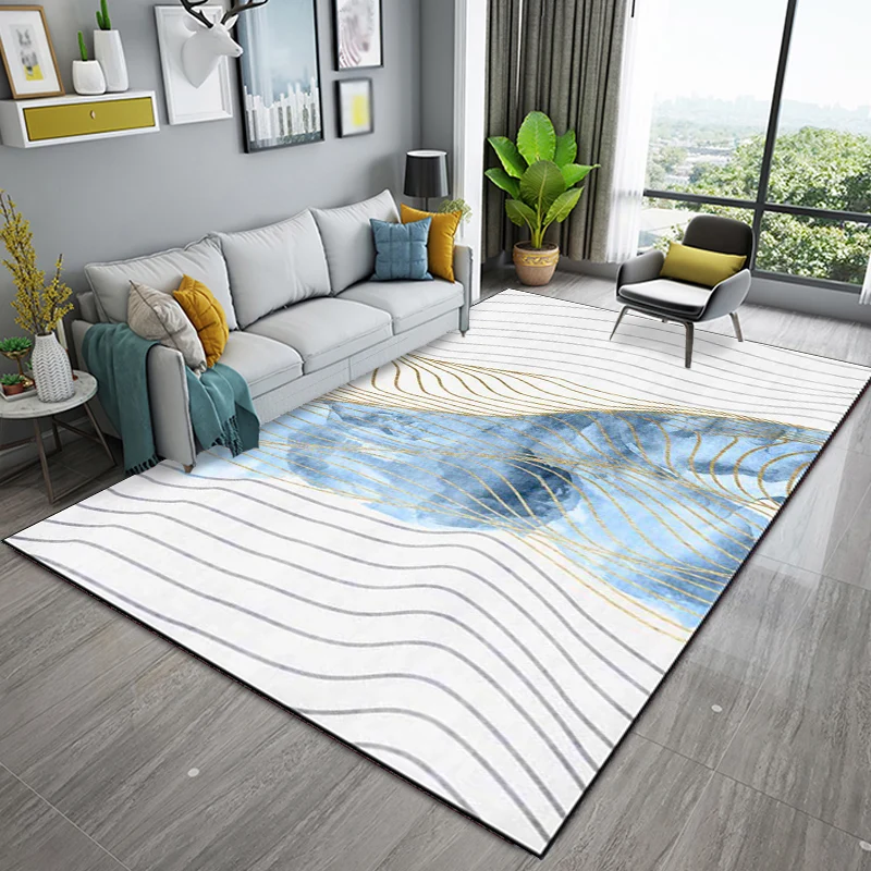 Tappeto decorativo blu Tappeto modernista con motivo righe ricciolo Tappeto con supporto antiscivolo polipropilene lavabil...