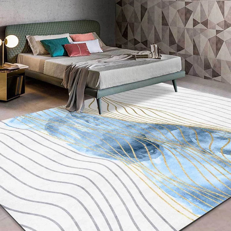 Tappeto decorativo blu Tappeto modernista con motivo righe ricciolo Tappeto con supporto antiscivolo polipropilene lavabil...