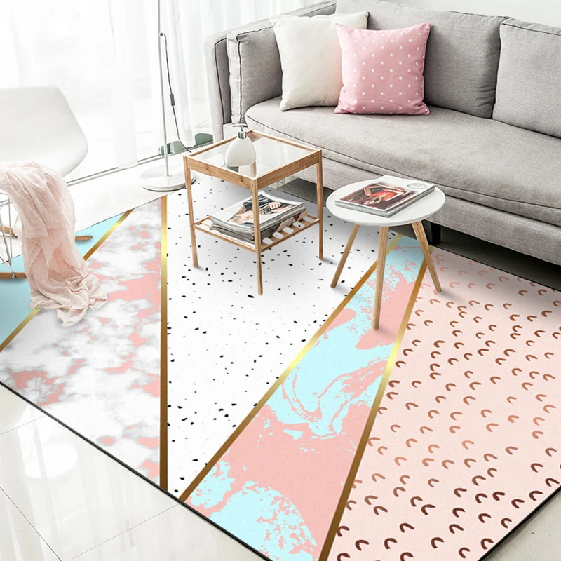 Tappeto decorativo con motivi geometrici pois Tappeto nordico rosa Tappeto lavabile antiscivolo poliestere per salotto | P...