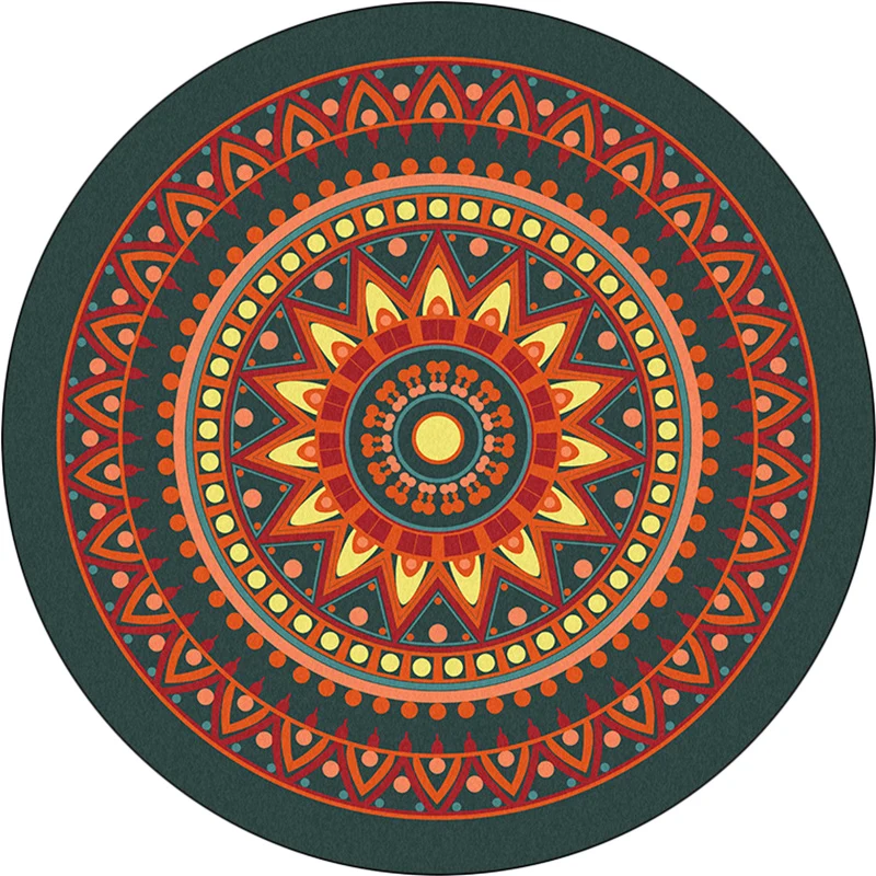 Tappeto d'epoca con motivo cerchi concentrici con tappeto tribale arancione floreale Tappeto antiscivolo lavabile polieste...