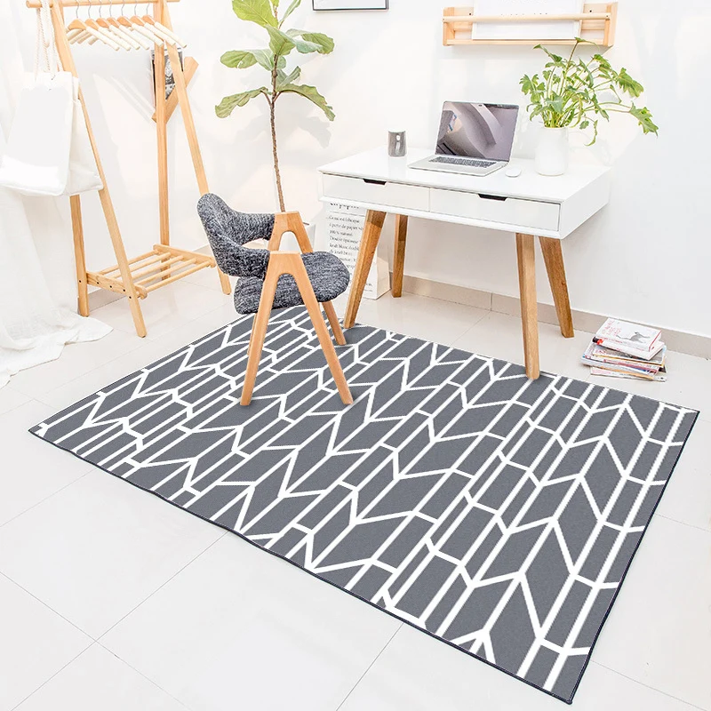 Tappeto geometrico con cuciture contrasto grigio Tappeto attuale per interni poliestere Tappeto antiscivolo resistente all...