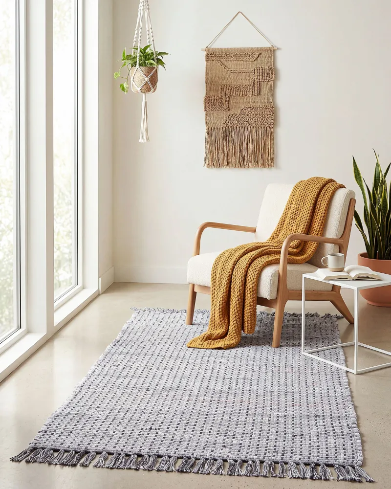 Tappeto grigio rettangolare cotone realizzato mano - 140x200cm - BESNI