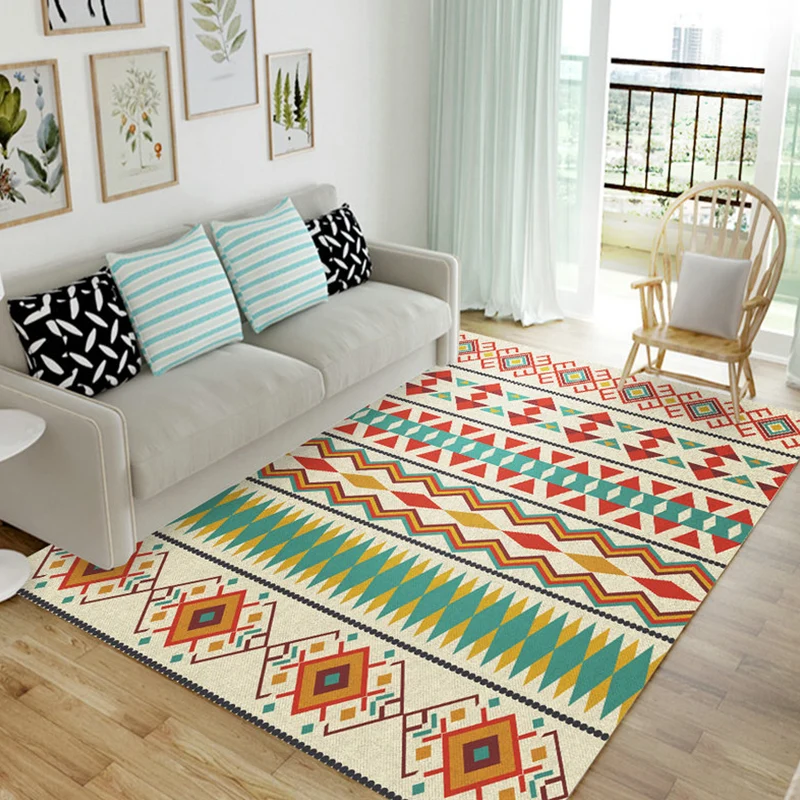 Tappeto indiano tribale arancione e verde Tappeto con area geometrica righe Tappeto da pavimento per interni resistente al...