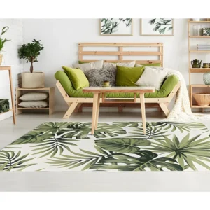 Tappeto interno o esterno etnico motivi foglie 200 x 290 cm Verde PALMO con 3 Punte Intercambiabili