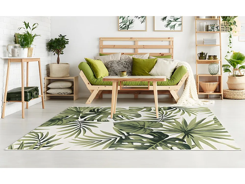 Tappeto interno o esterno etnico motivi foglie 200 x 290 cm Verde PALMO con 3 Punte Intercambiabili