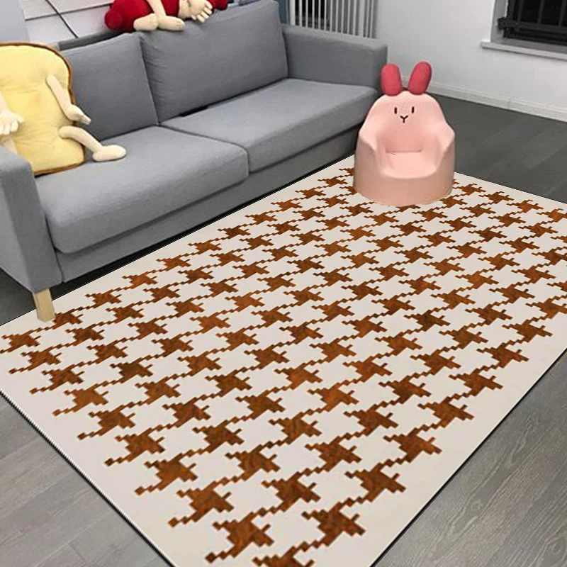Tappeto modernista con motivo pied de poule Tappeto poliestere rosso arancione Tappeto antiscivolo lavabile per animali do...