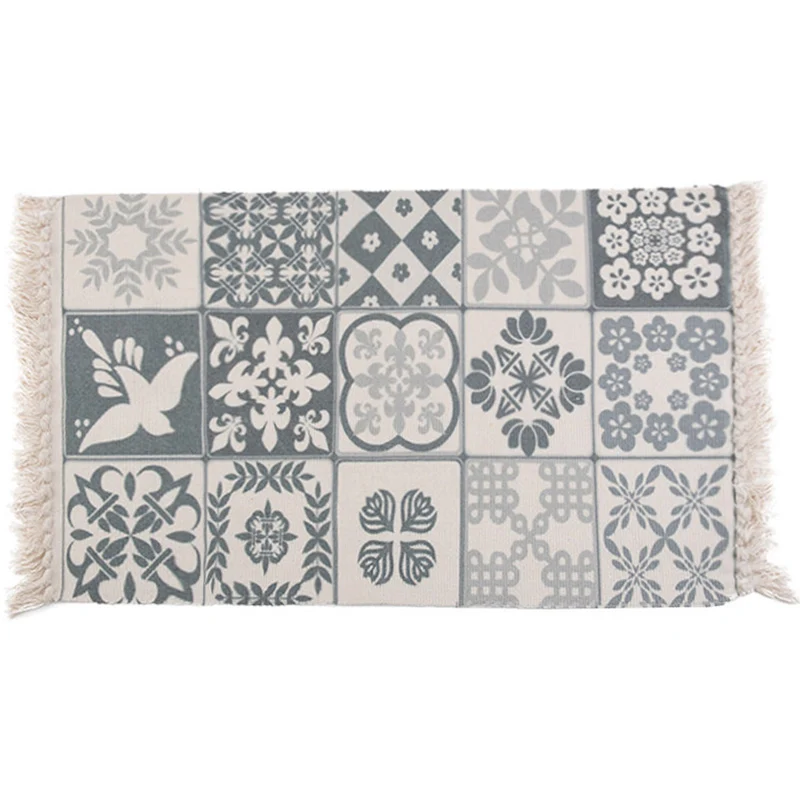 Tappeto per camera da letto retrò Tappeto lavabile lavatrice con area stampata geometrica multicolore con frange per Tappe...