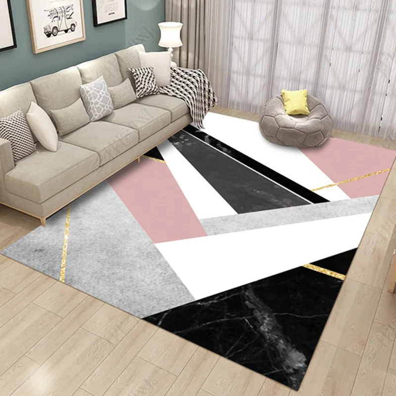 Tappeto per camera da letto rosa e nero Tappeto recente con motivo geometrico marmo blocchi di colore Tappeto antiscivolo...