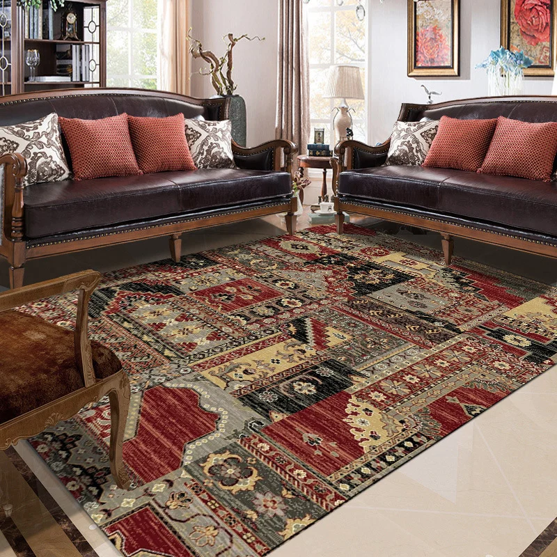 Tappeto per camera da letto rosso e marrone Tappeto con motivi floreali con geometria sudoccidentale Tappeto antiscivolo p...