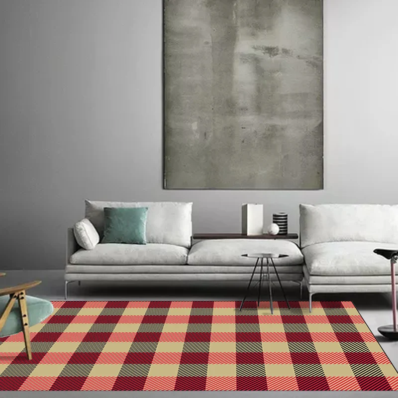 Tappeto per camera da letto rosso e marrone Tappeto innovativo con motivo righe scozzese Tappeto lavabile lavatrice resist...