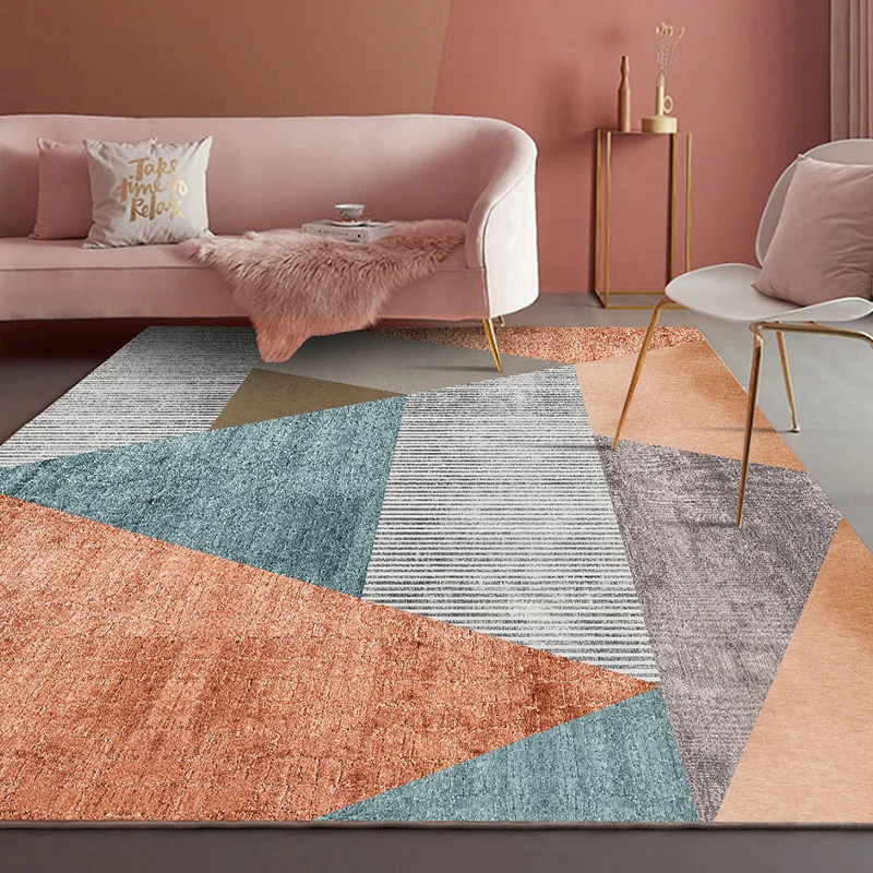 Tappeto recente arancione e blu Tappeto geometrico blocchi di colore righe poliestere Tappeto rettangolare lavabile con su...