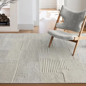 Tappeto rilievo 200 x 290 cm 100% Lana di artigianato 1800 g/m2 Avorio AURORA con Custodia Protettiva