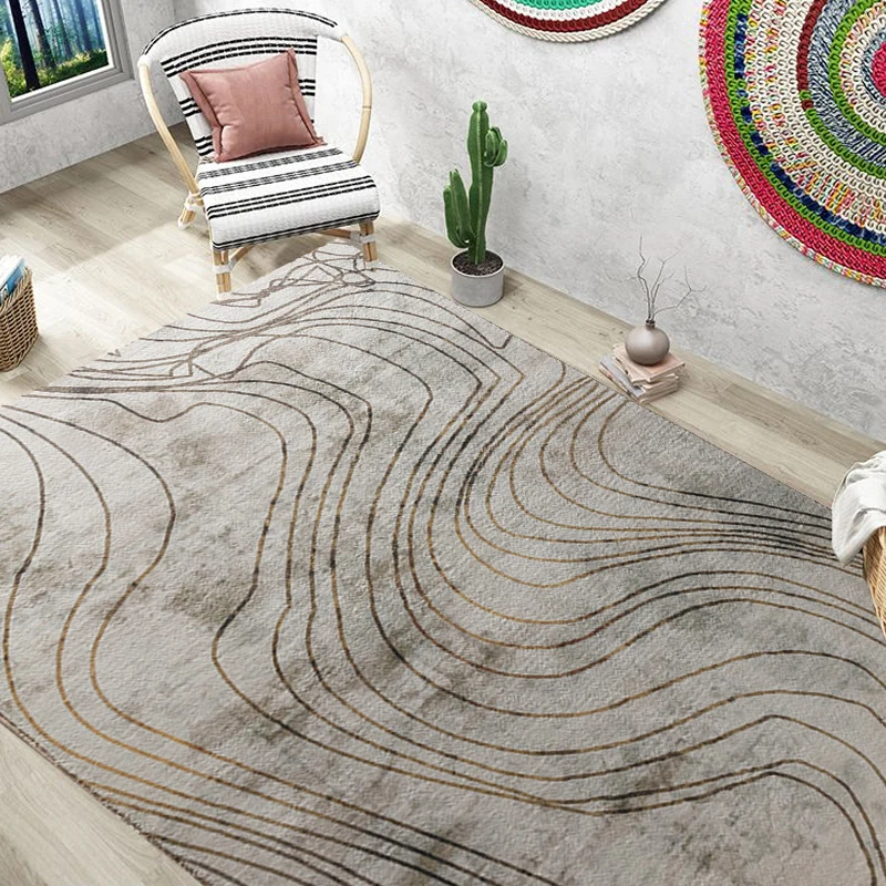 Tappeto da salotto crema e verde Tappeto modernista con motivo strisce ricciolo Tappeto poliestere con area di supporto an...