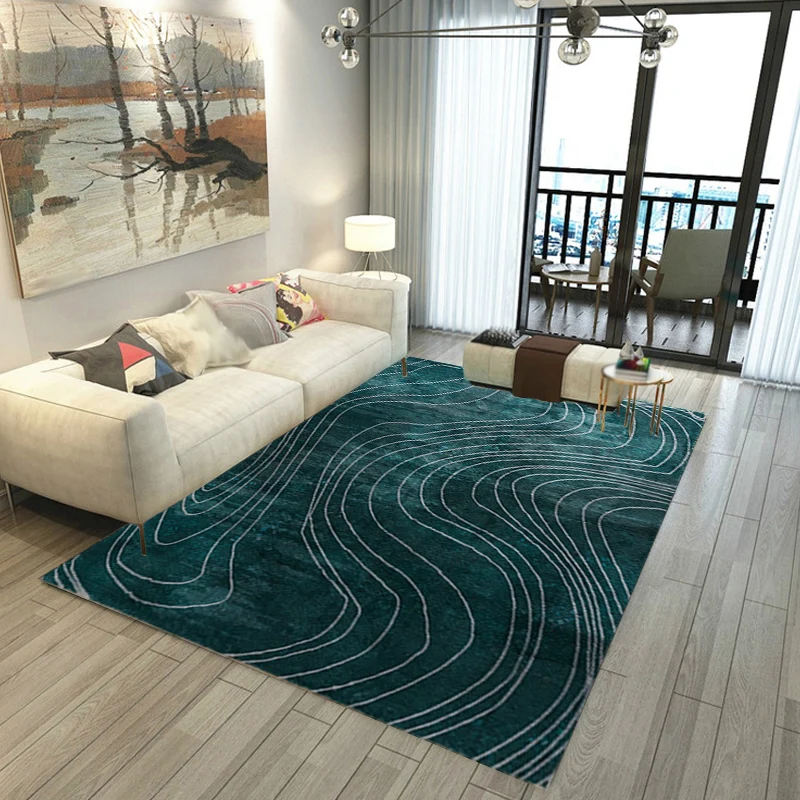 Tappeto da salotto crema e verde Tappeto modernista con motivo strisce ricciolo Tappeto poliestere con area di supporto an...