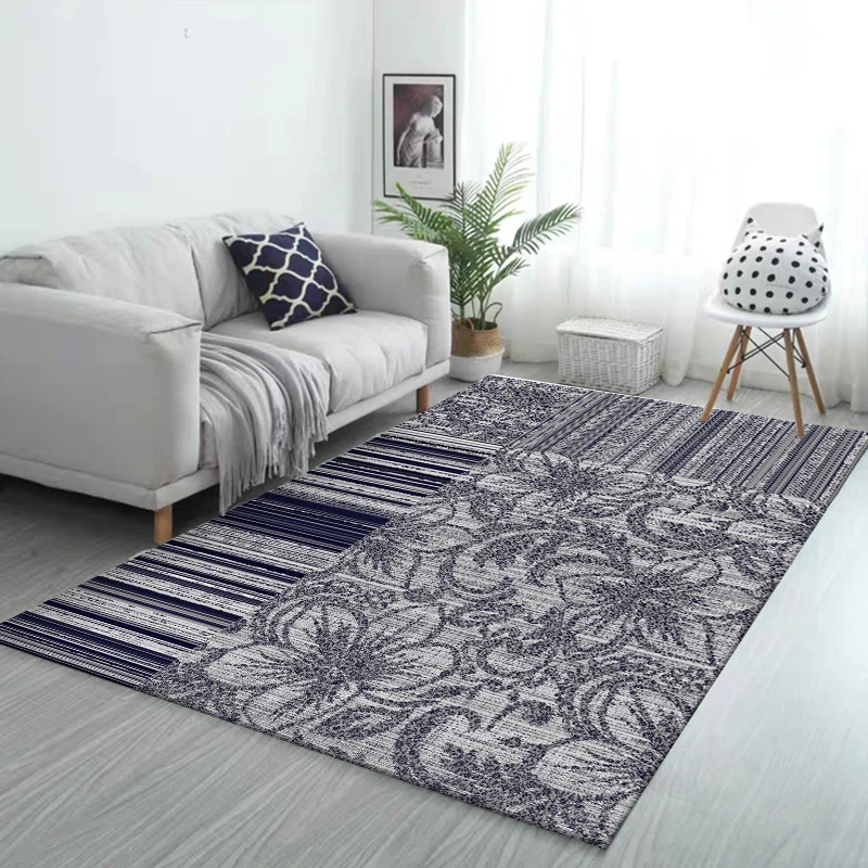 Tappeto shabby chic con motivo floreale righe Tappeto poliestere grigio nero Tappeto antiscivolo lavabile lavatrice per so...