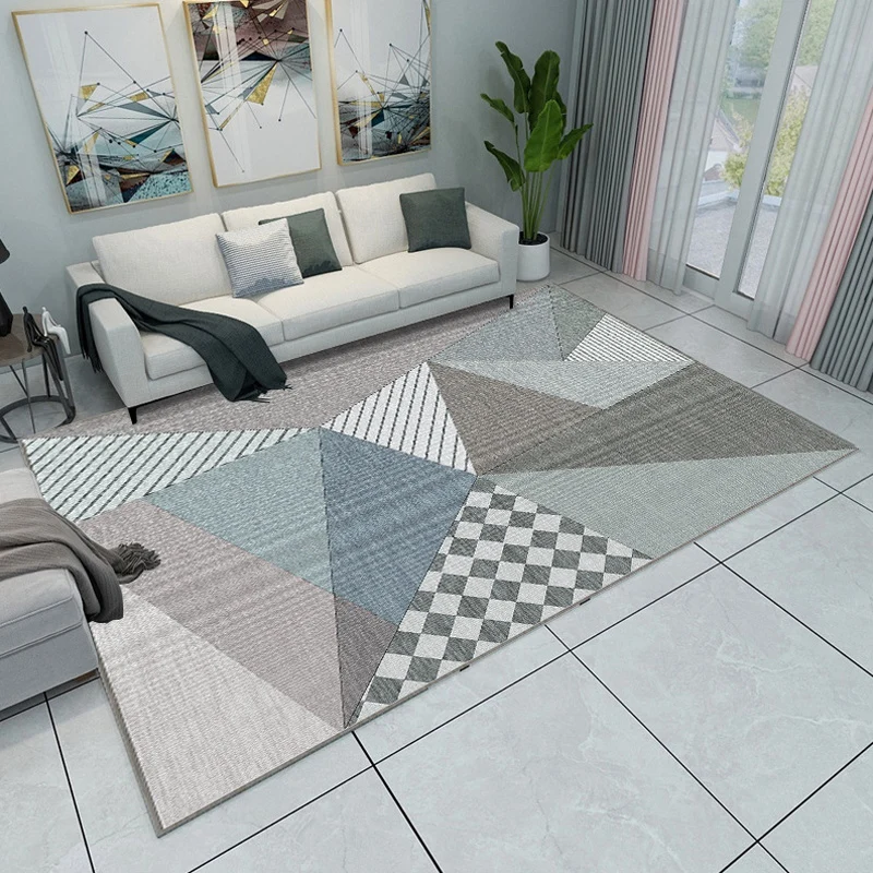 Tappeto da soggiorno recente colore rosa e grigio Tappeto con stampa triangolare Tappeto antiscivolo poliestere