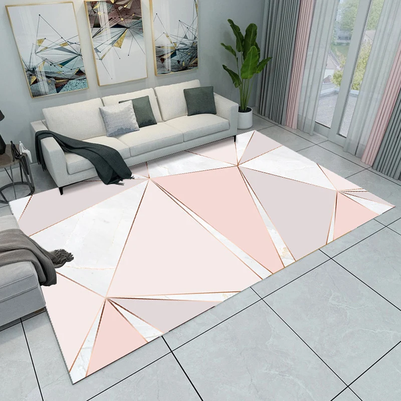 Tappeto da soggiorno recente colore rosa e grigio Tappeto con stampa triangolare Tappeto antiscivolo poliestere