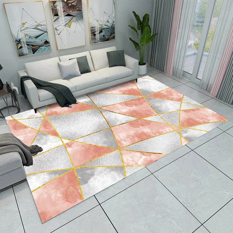 Tappeto da soggiorno recente colore rosa e grigio Tappeto con stampa triangolare Tappeto antiscivolo poliestere