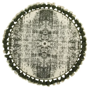 Tappeto tondo cotone verde/crema ø 120 cm KAHTA Manico Legno