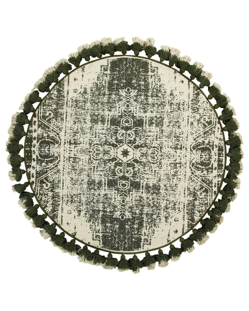 Tappeto tondo cotone verde/crema ø 120 cm KAHTA Manico Legno