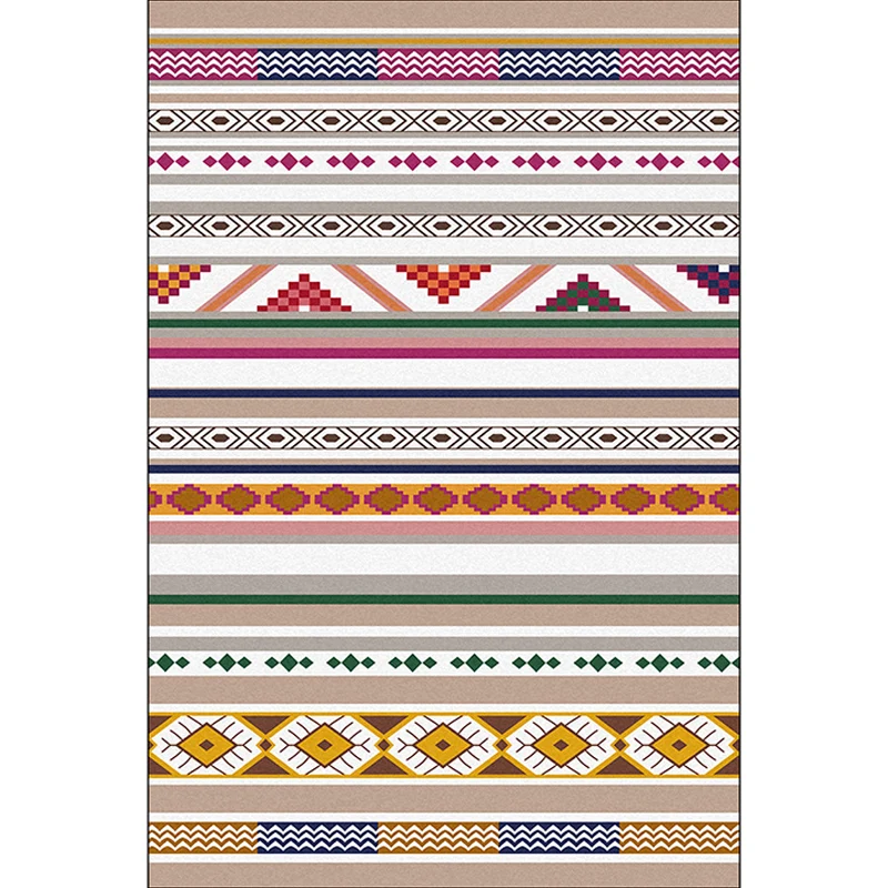 Tappeto tribale bianco multicolore Tappeto con motivo righe poliestere Tappeto lavabile antiscivolo per soggiorno con Guid...