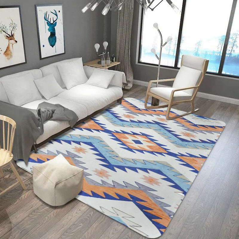 Tappeto tribale con gettoni aztechi righe arancione e blu Tappeto sintetico antiscivolo per animali domestici per soggiorn...