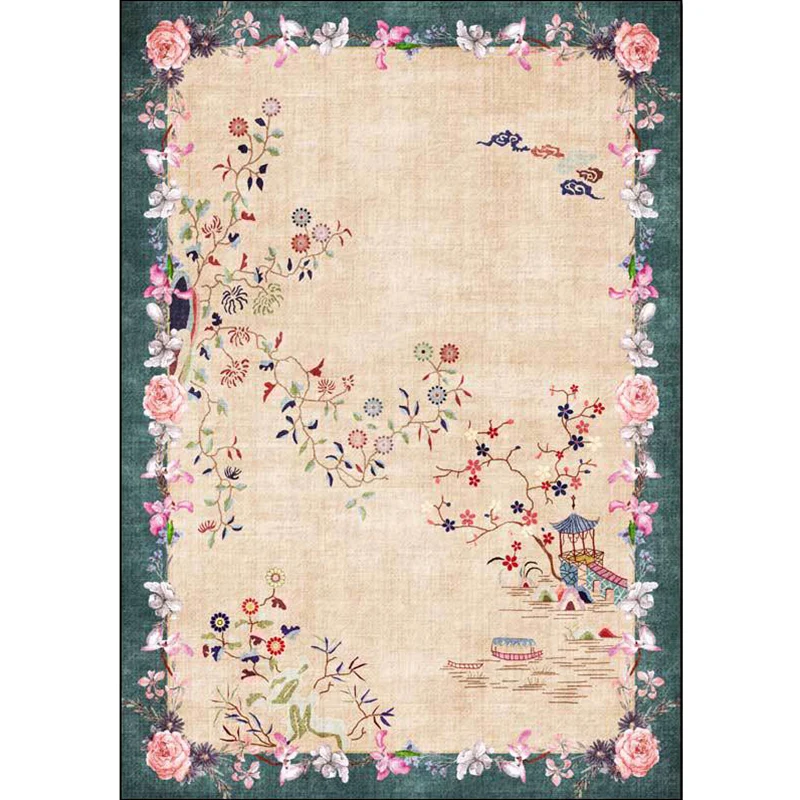 Tappeto vintage marrone distinto Tappeto con motivo floreale poliestere Tappeto lavabile antiscivolo per soggiorno