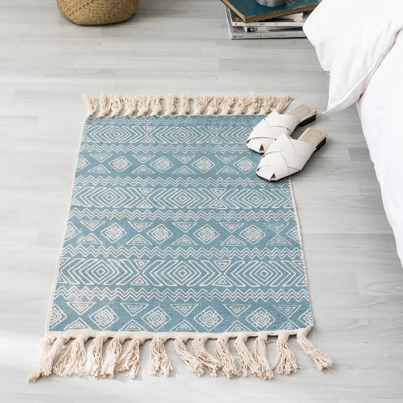 Tela Monofilamento Tappeto con motivi geometrici etnici Tappeto misto cotone multicolore Tappeto tessuto mano lavabile lav...