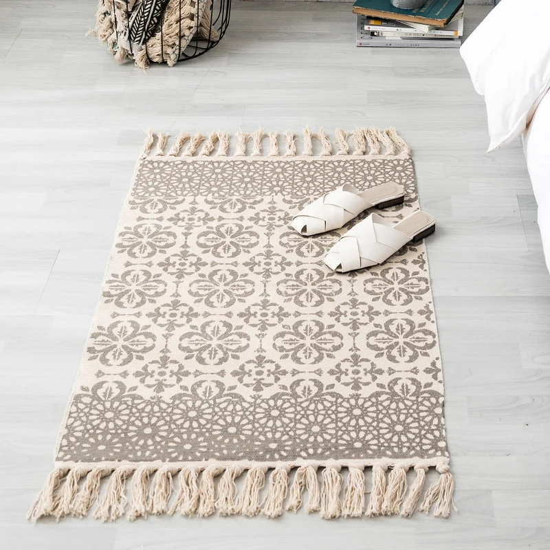 Tela Monofilamento Tappeto con motivi geometrici etnici Tappeto misto cotone multicolore Tappeto tessuto mano lavabile lav...