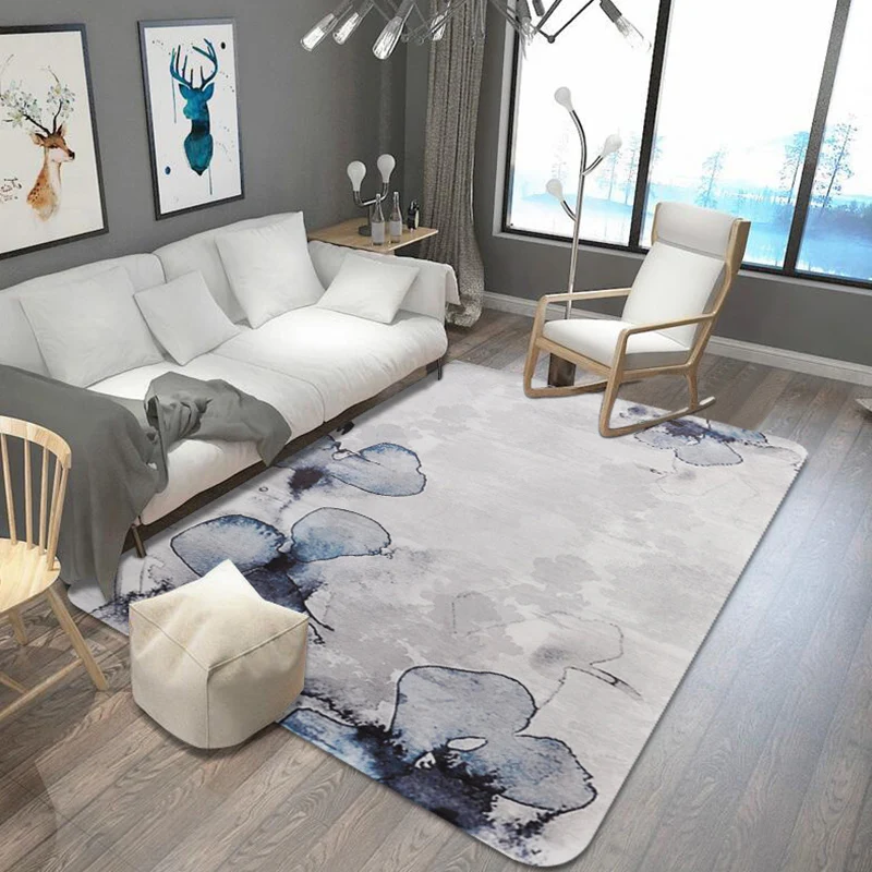 Tela Monofilamento Tappeto elegante con motivo foglie Tappeto orientale blu e grigio Tappeto antiscivolo lavabile lavatric...