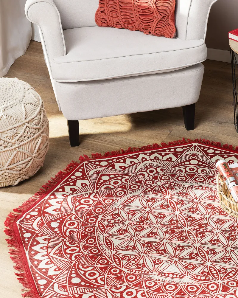 Tappeto ottagonale cotone rosso/crema ø 120 cm MEZITILI