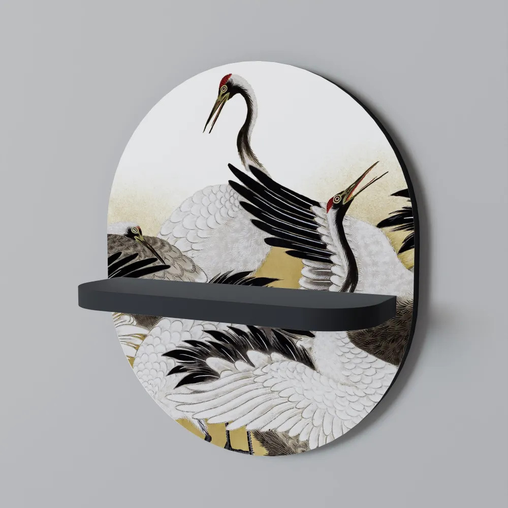 JAPANESE FLOCK CRANES Mensola Ovale Decorativa con Finitura Nera