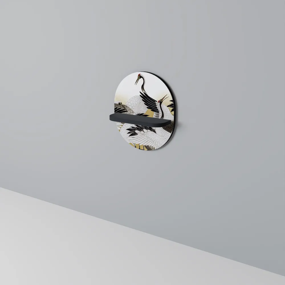 JAPANESE FLOCK CRANES Mensola Ovale Decorativa con Finitura Nera