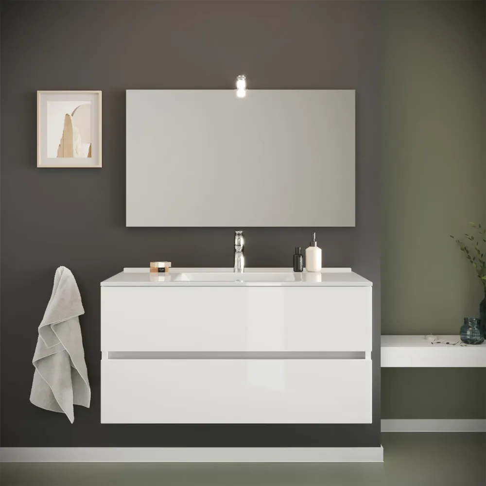 Mobile sotto lavabo sospeso "New Splash" cassettiera truciolare con specchio Capaldo