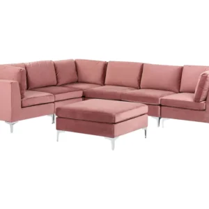 Right Hand 6 Seater moduli Velvet Corner Sofa Ottoman Pink EVJA