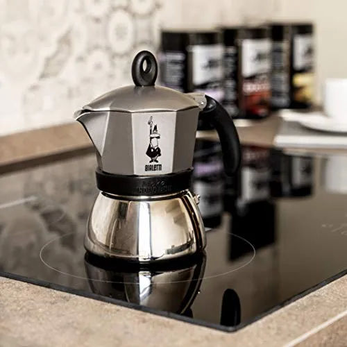 Bialetti Moka Induction, Caffettiera 3 Tazze , Acciaio 3 Tazze, Antracite