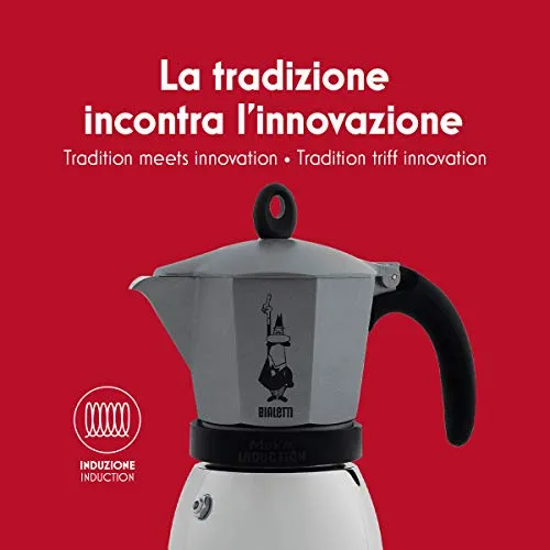Bialetti Moka Induction, Caffettiera 3 Tazze , Acciaio 3 Tazze, Antracite