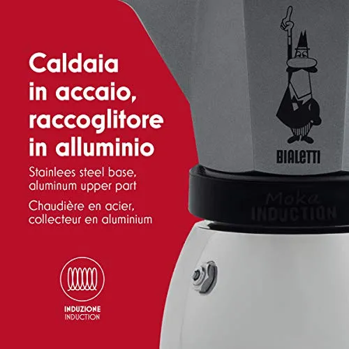 Bialetti Moka Induction, Caffettiera 3 Tazze , Acciaio 3 Tazze, Antracite