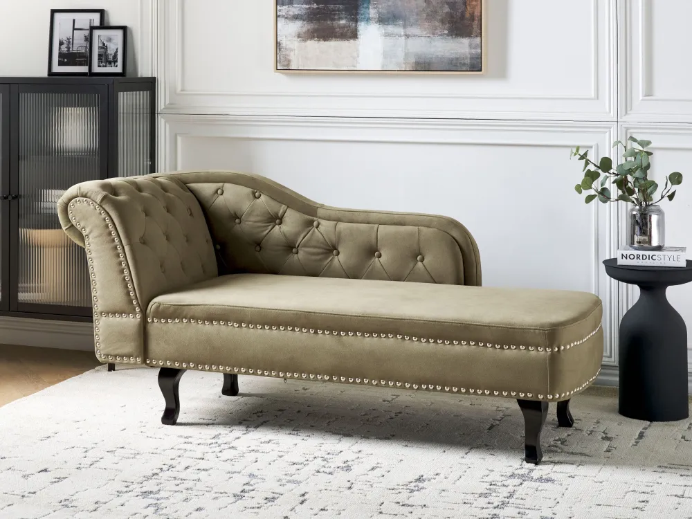 Left Hand Chaise Lounge velluto Olive Green NIMES