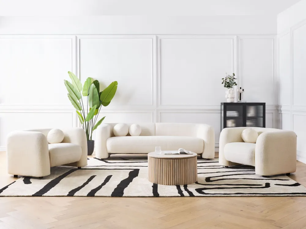 Moneta commemorativa 5 Seater Boucle Living Room Set White LEIREN