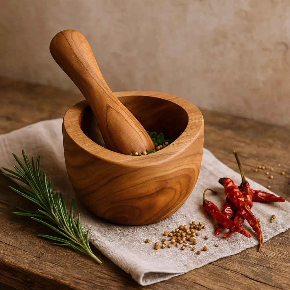 Mortaio e Pestello Legno di Teak Medio Set da 2 Pezzi