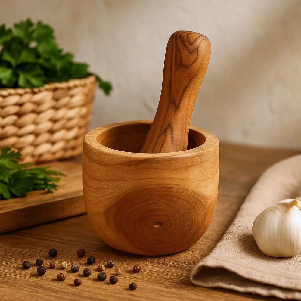 Mortaio e Pestello Legno di Teak Piccolo Set da 2 Pezzi