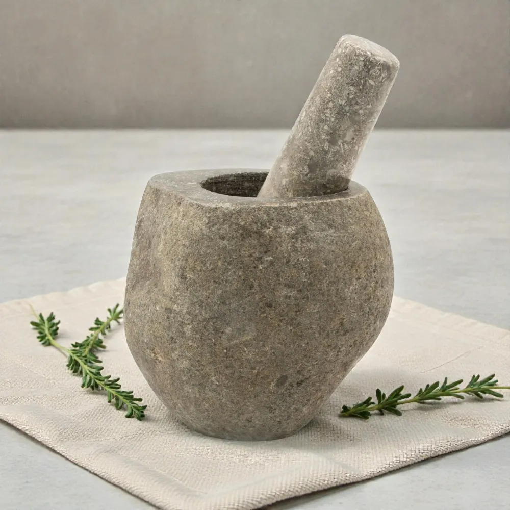 Pestello e Mortaio Decorativo Pietra di Fiume Naturale - Medio (circa 12x8cm)