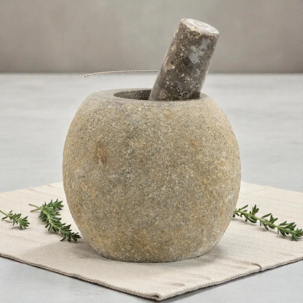 Pestello e Mortaio Decorativo Pietra di Fiume Naturale - Grande (circa 15x12cm)