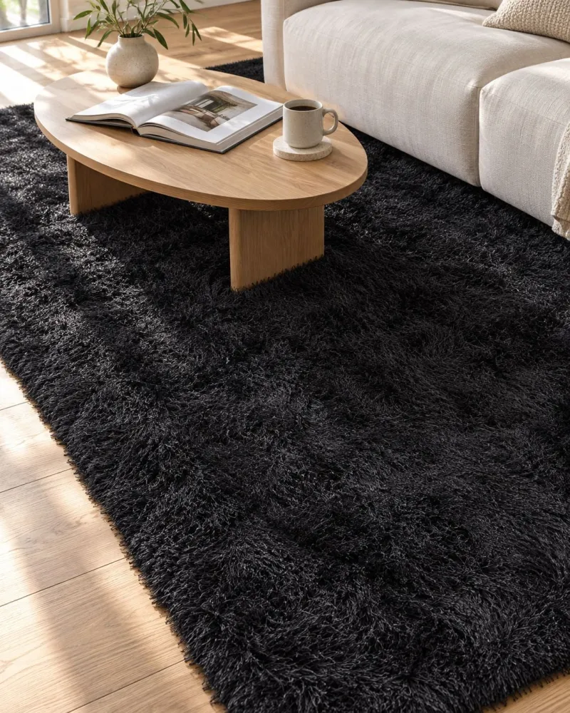 Tappeto shaggy rettangolare nero 140 x 200 cm CIDE