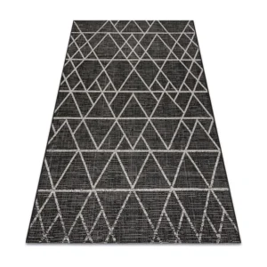 TAPPETO DI SPAGO SIZAL FLOORLUX 20508 nero / argento TRIANGOLI 140x200 cm