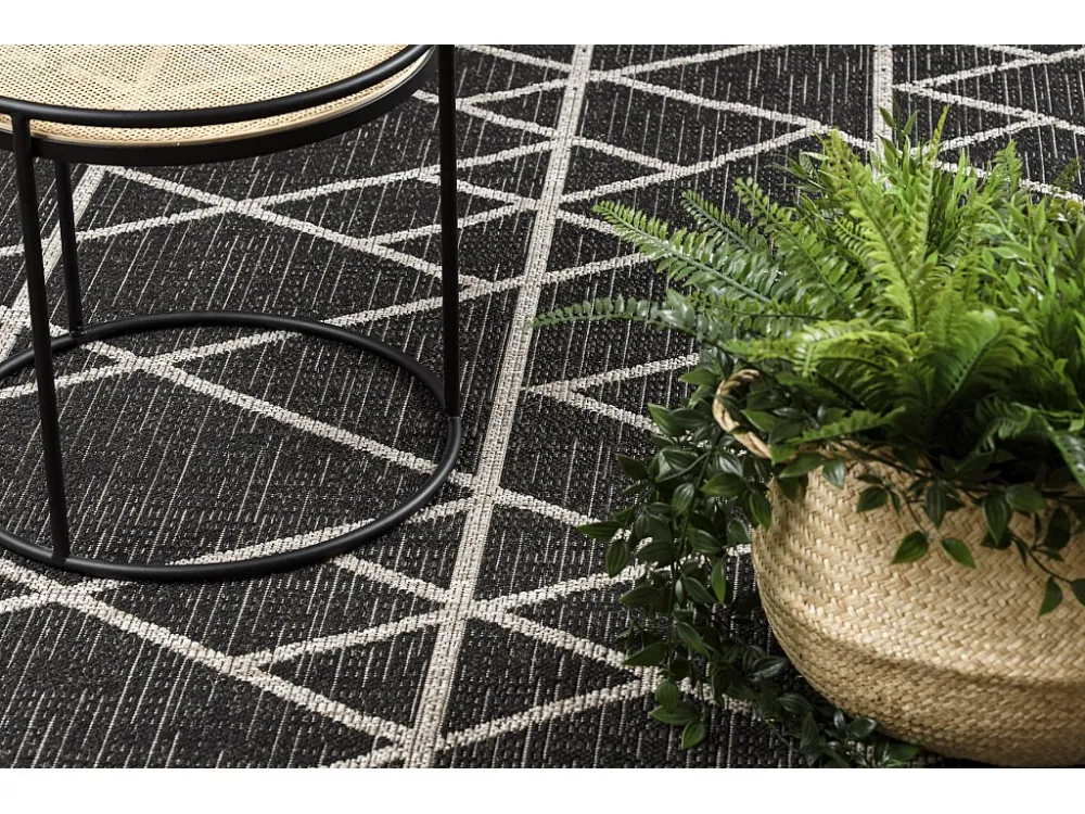 TAPPETO DI SPAGO SIZAL FLOORLUX 20508 nero / argento TRIANGOLI 140x200 cm