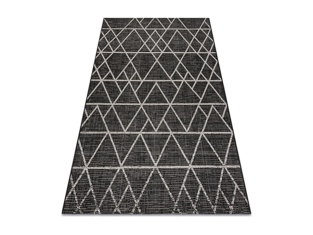 TAPPETO DI SPAGO SIZAL FLOORLUX 20508 nero / argento TRIANGOLI 140x200 cm