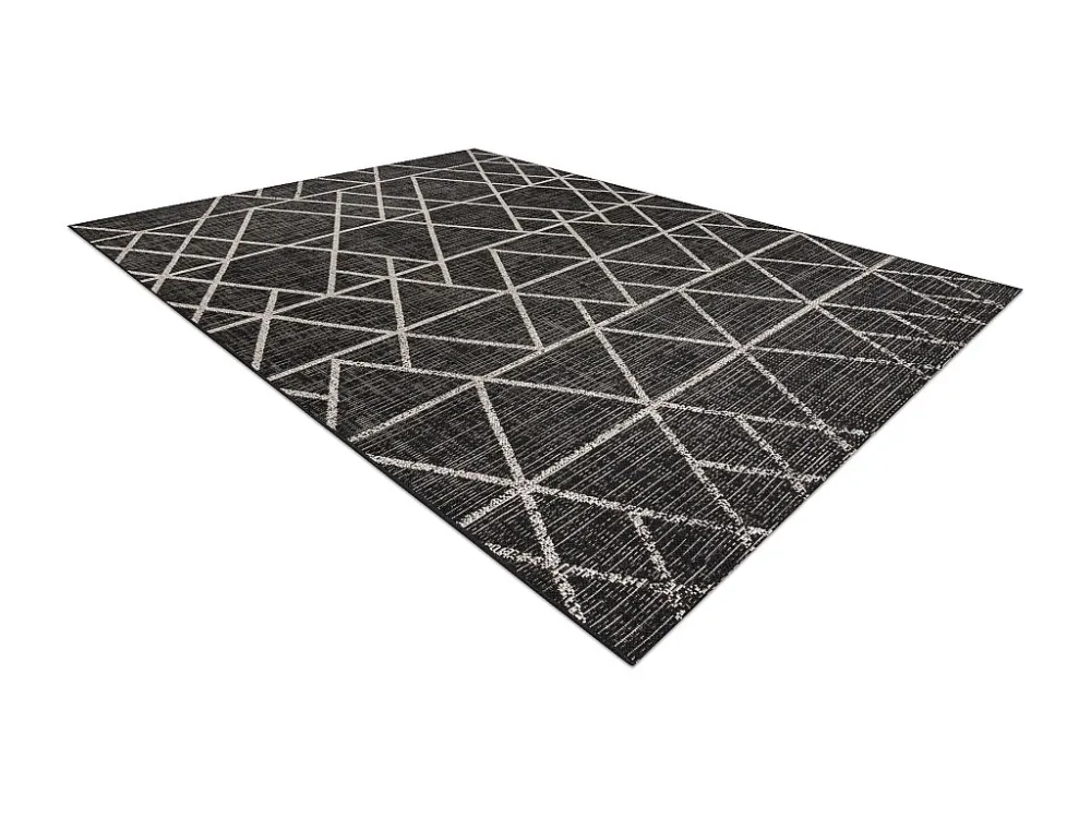 TAPPETO DI SPAGO SIZAL FLOORLUX 20508 nero / argento TRIANGOLI 140x200 cm